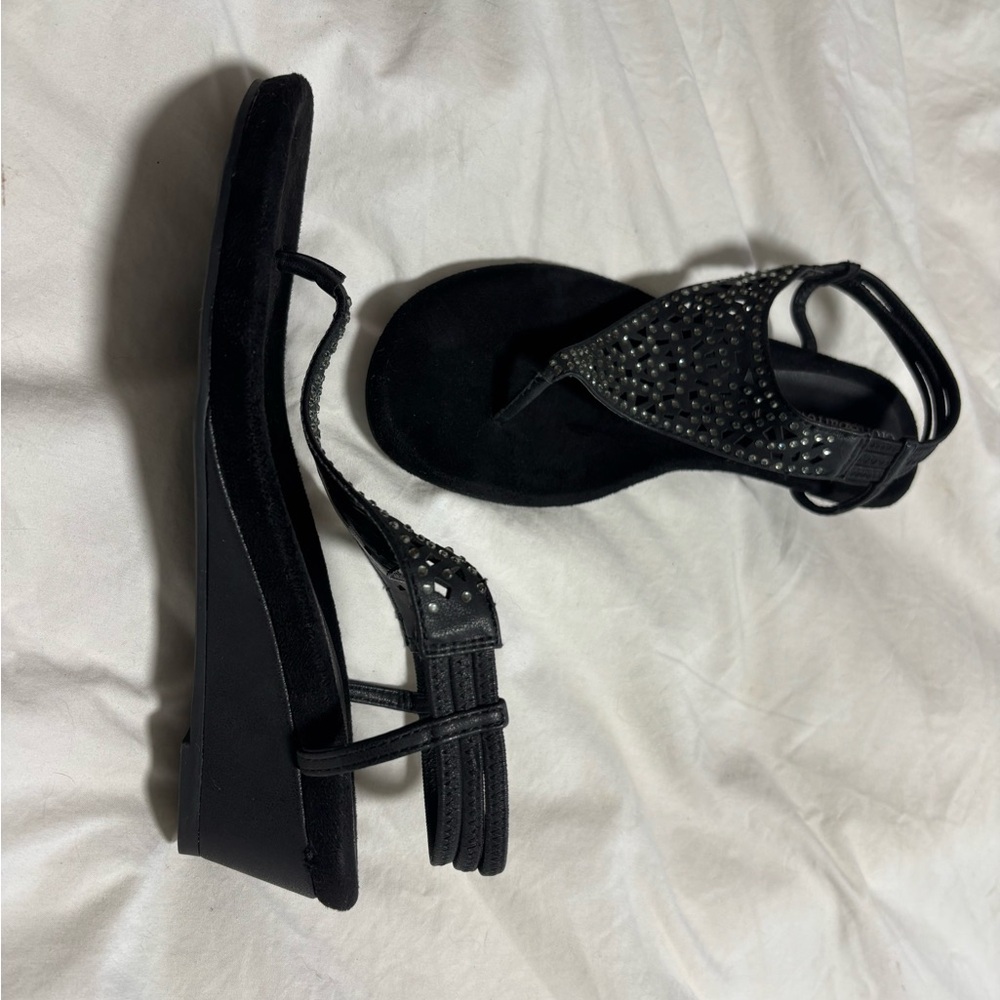 Croft & Barrow Black Studded Wedge Sandals